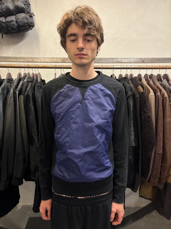 SS2014 Acne Studios Blue Nylon Black Cotton Sweater - Image 2