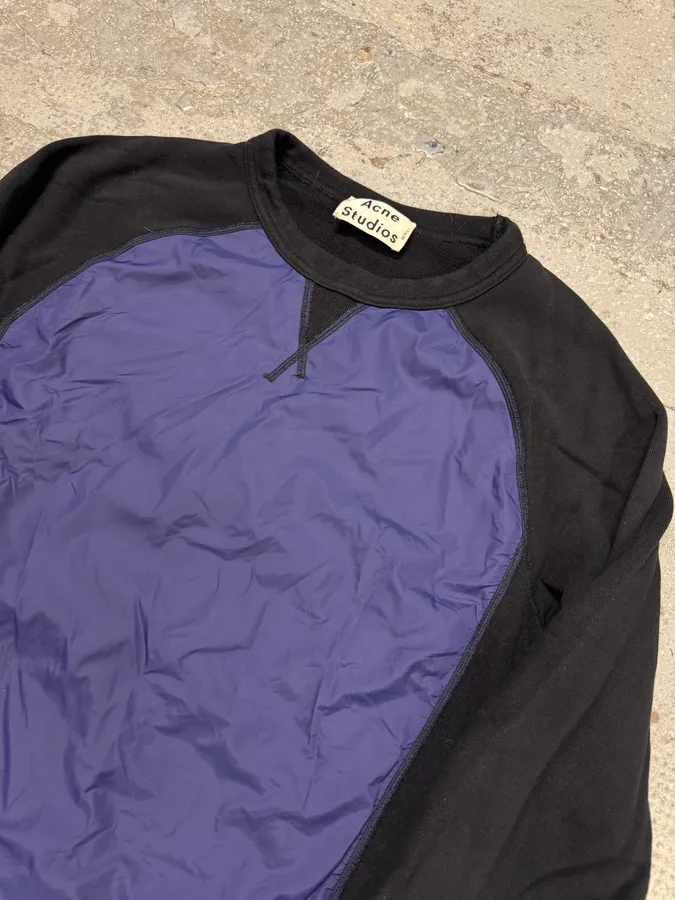 SS2014 Acne Studios Blue Nylon Black Cotton Sweater - Image 4