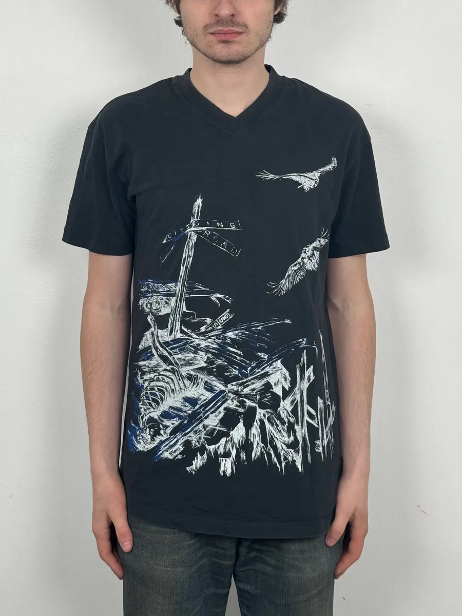 SS2014 Alexander McQueen Artwork V-Neck T-Shirt - Image 2