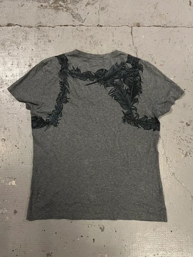 SS2014 Alexander McQueen Feathers V Neck Grey T-Shirt - Image 5