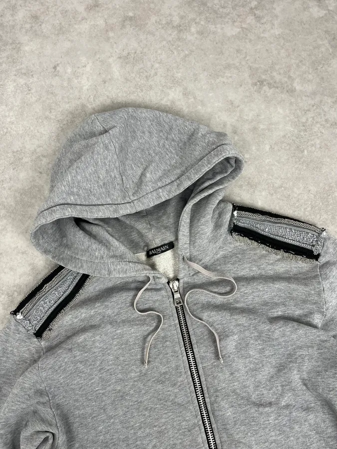 SS2014 Balmain Grey Captain Imperial Zip-up Hoodie - Image 4