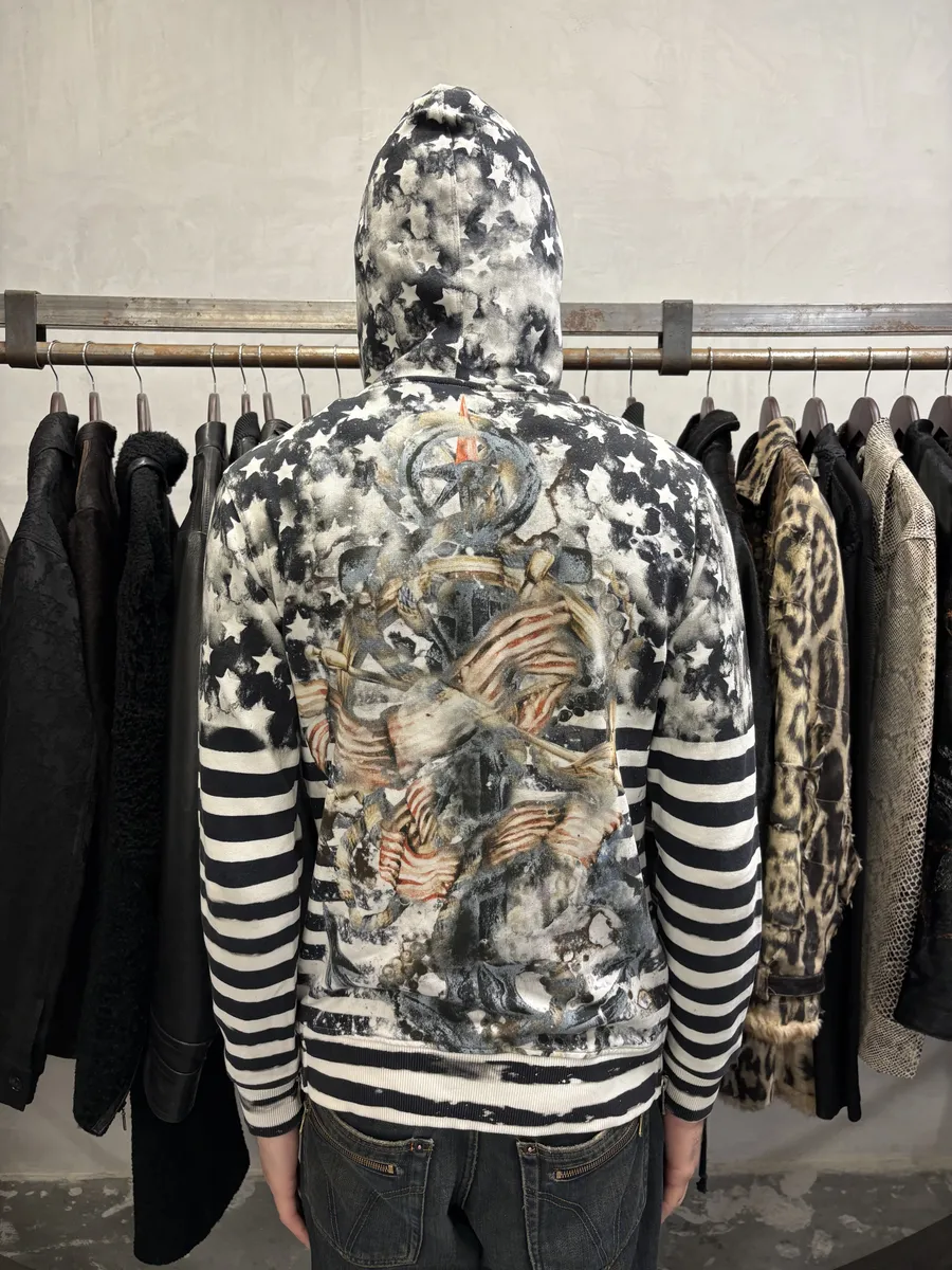 SS2014 Balmain Navy Stripped Star Zip-up Sweatshirt - Image 4