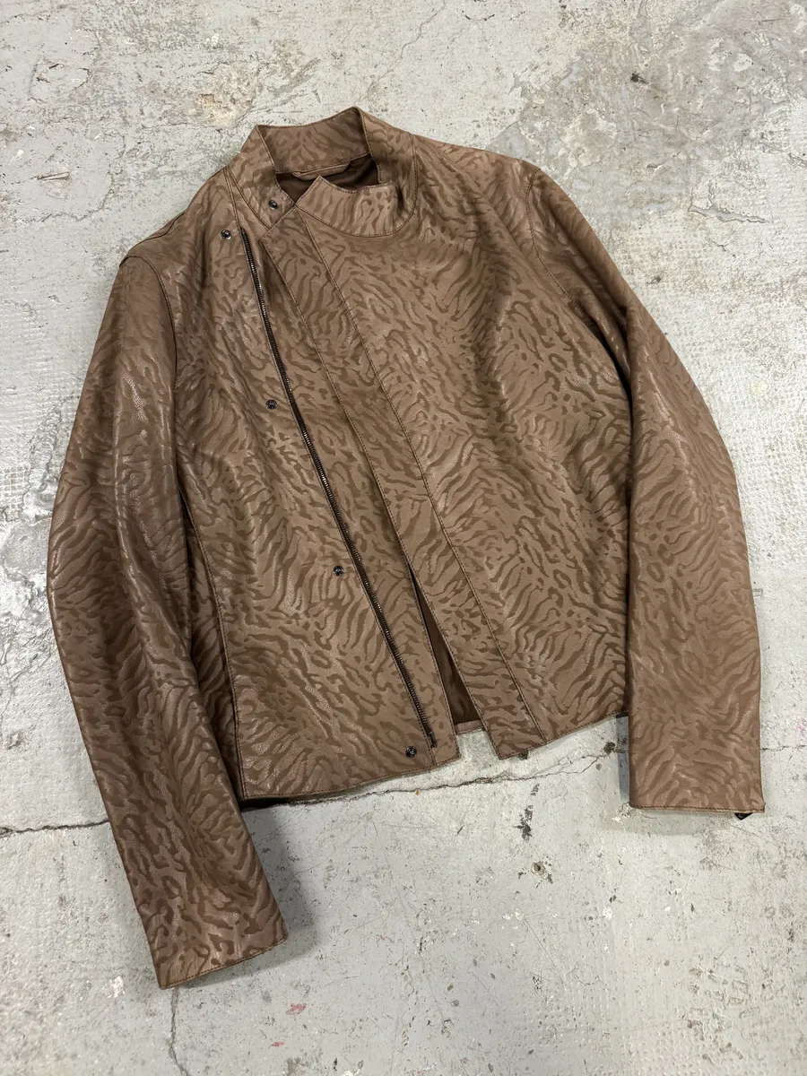 SS2014 Emporio Armani Asymmetrical Camouflage Leather Jacket - Image 8