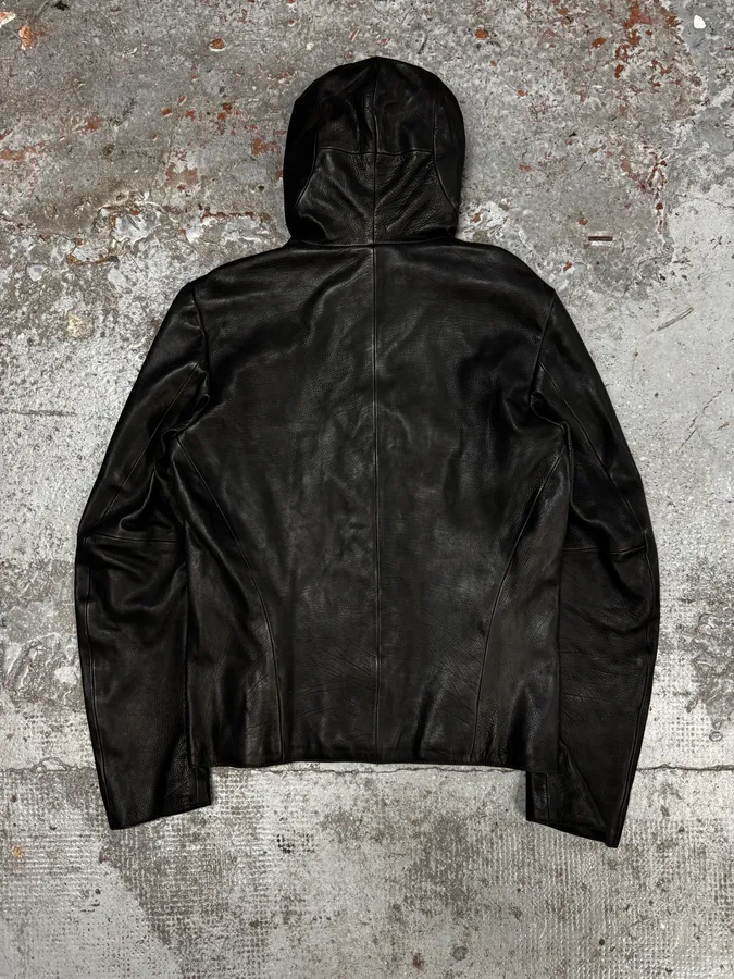 SS2014 Emporio Armani Black Leather Hooded Jacket - Image 4