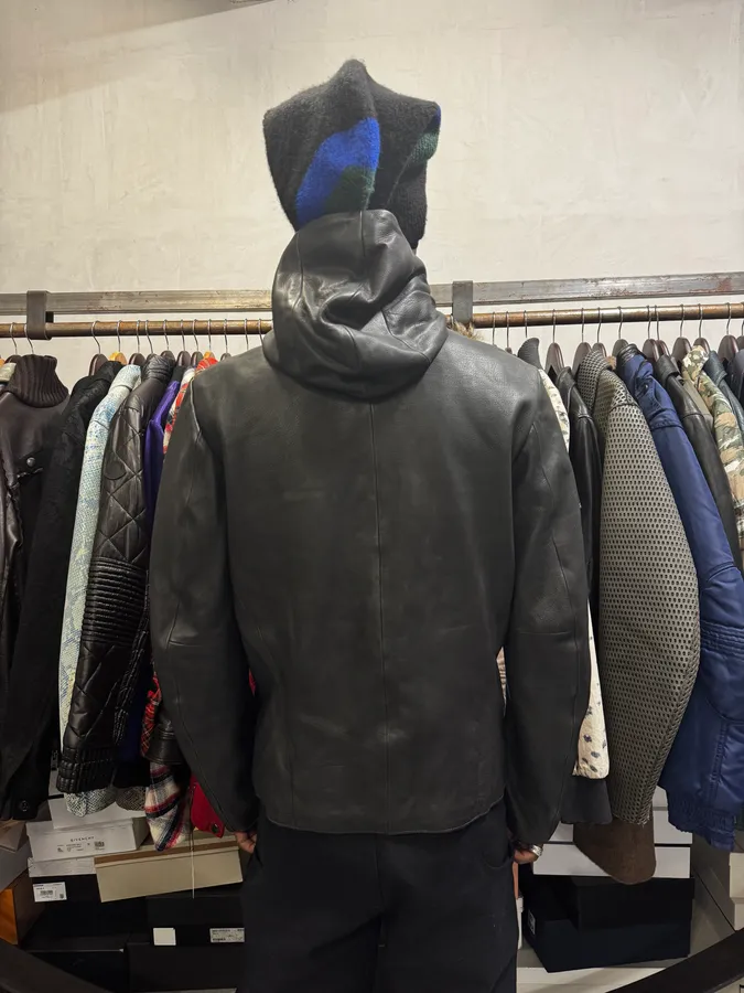 SS2014 Emporio Armani Black Leather Hooded Jacket - Image 5