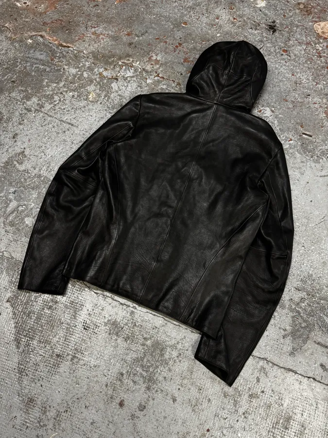 SS2014 Emporio Armani Black Leather Hooded Jacket - Image 6