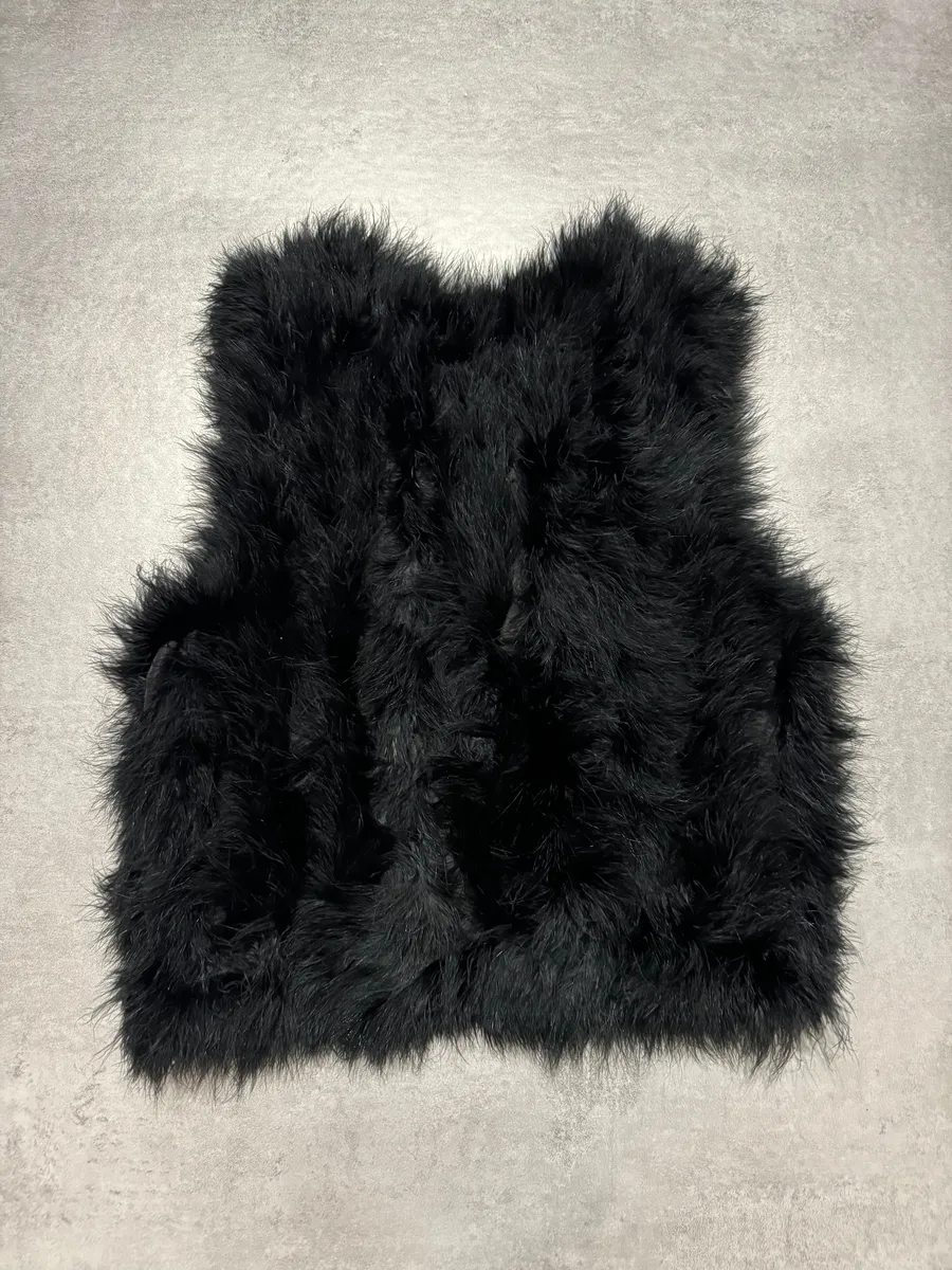 SS2014 Emporio Armani Black Ostrich Feathers Fur Vest - Image 5