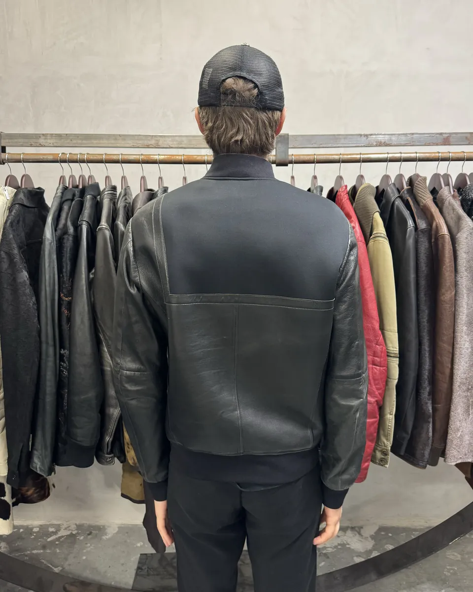 SS2014 Emporio Armani Black Pure Geometrical Leather Jacket - Image 4