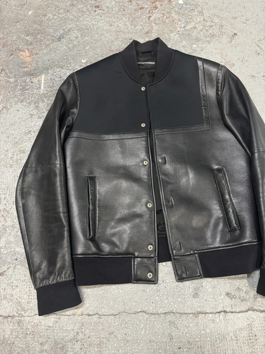 SS2014 Emporio Armani Black Pure Geometrical Leather Jacket - Image 7