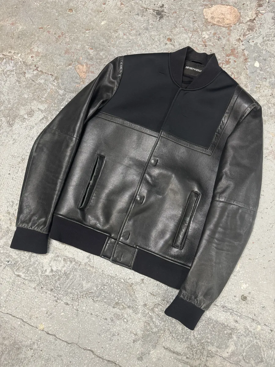 SS2014 Emporio Armani Black Pure Geometrical Leather Jacket - Image 9