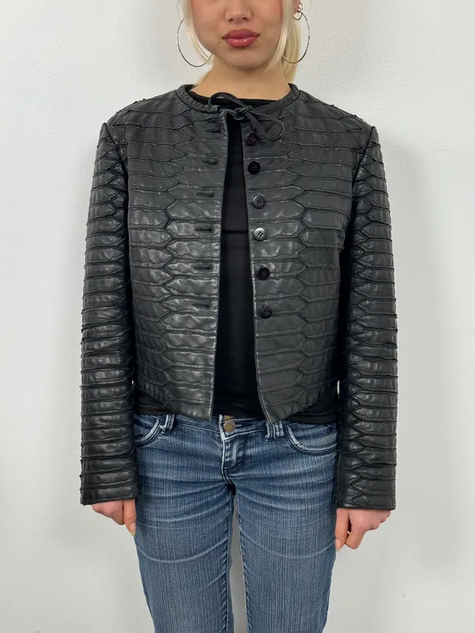 SS2014 Emporio Armani Napoleon Armor Black Leather Cropped Jacket