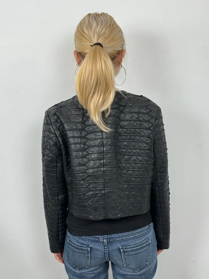 SS2014 Emporio Armani Napoleon Armor Black Leather Cropped Jacket - Image 2