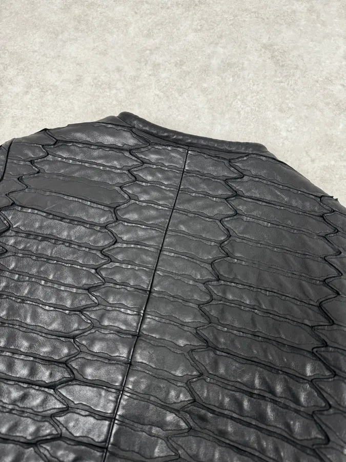 SS2014 Emporio Armani Napoleon Armor Black Leather Cropped Jacket - Image 6