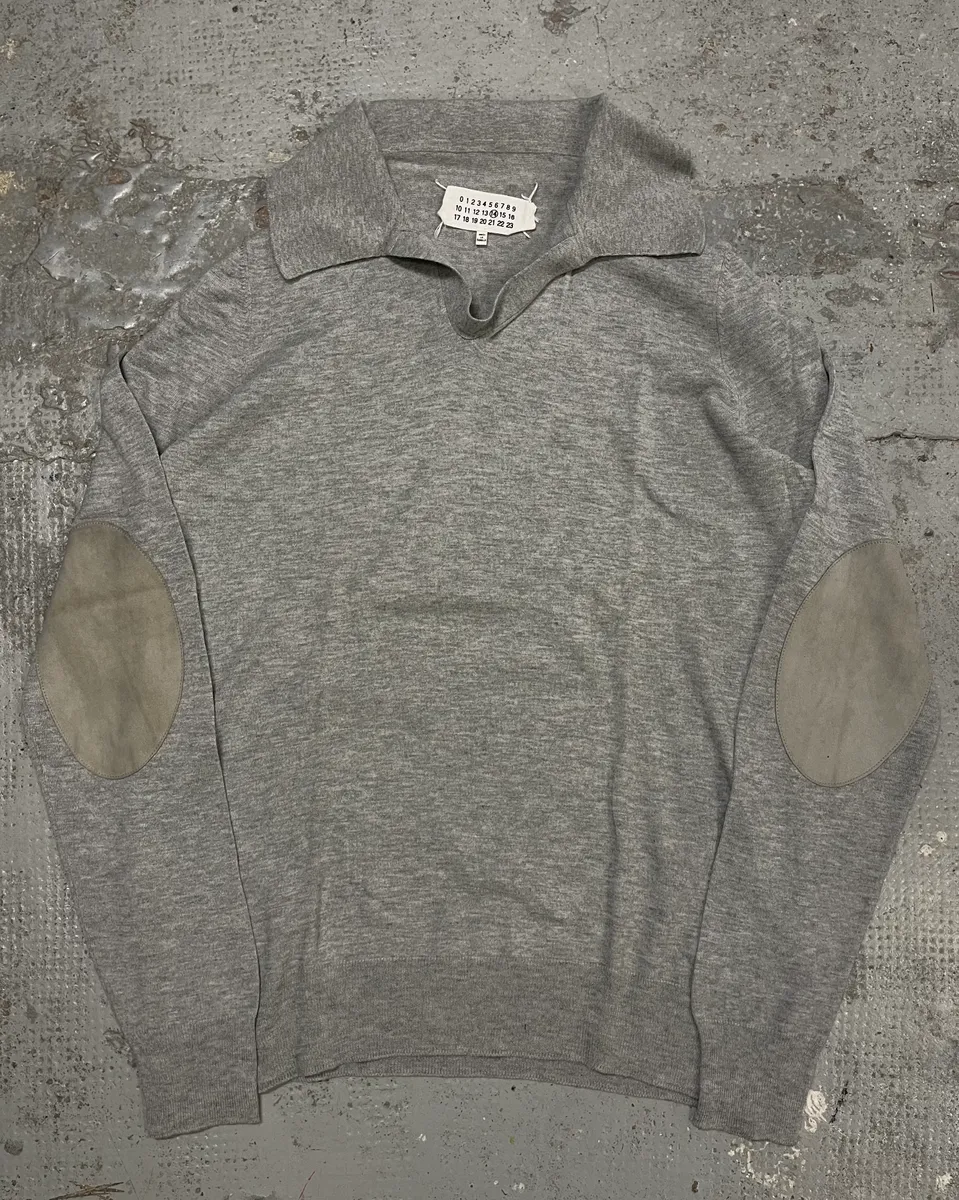 SS2014 Maison Margiela Grey Elbow Patch Polo Collar Sweater