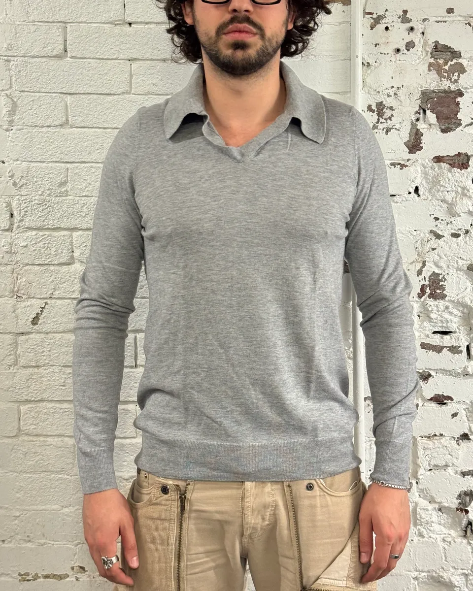 SS2014 Maison Margiela Grey Elbow Patch Polo Collar Sweater - Image 2