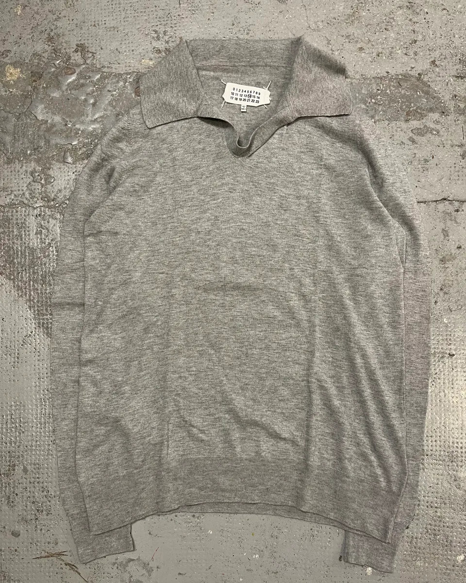 SS2014 Maison Margiela Grey Elbow Patch Polo Collar Sweater - Image 4