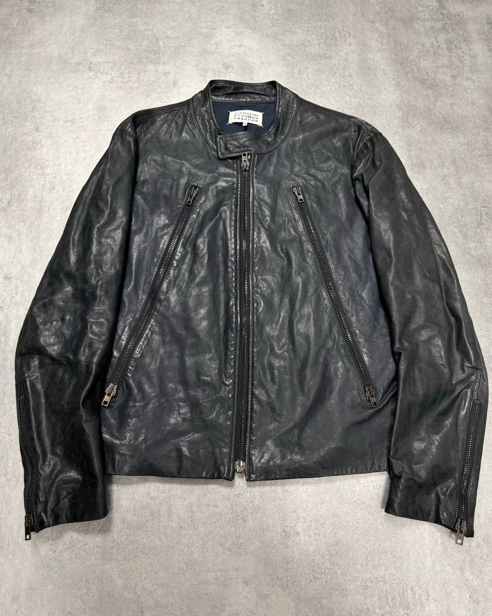 SS2014 Maison Margiela Navy 5-Zip Leather Jacket