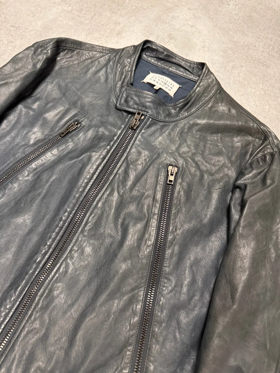 SS2014 Maison Margiela Navy 5-Zip Leather Jacket - Image 3