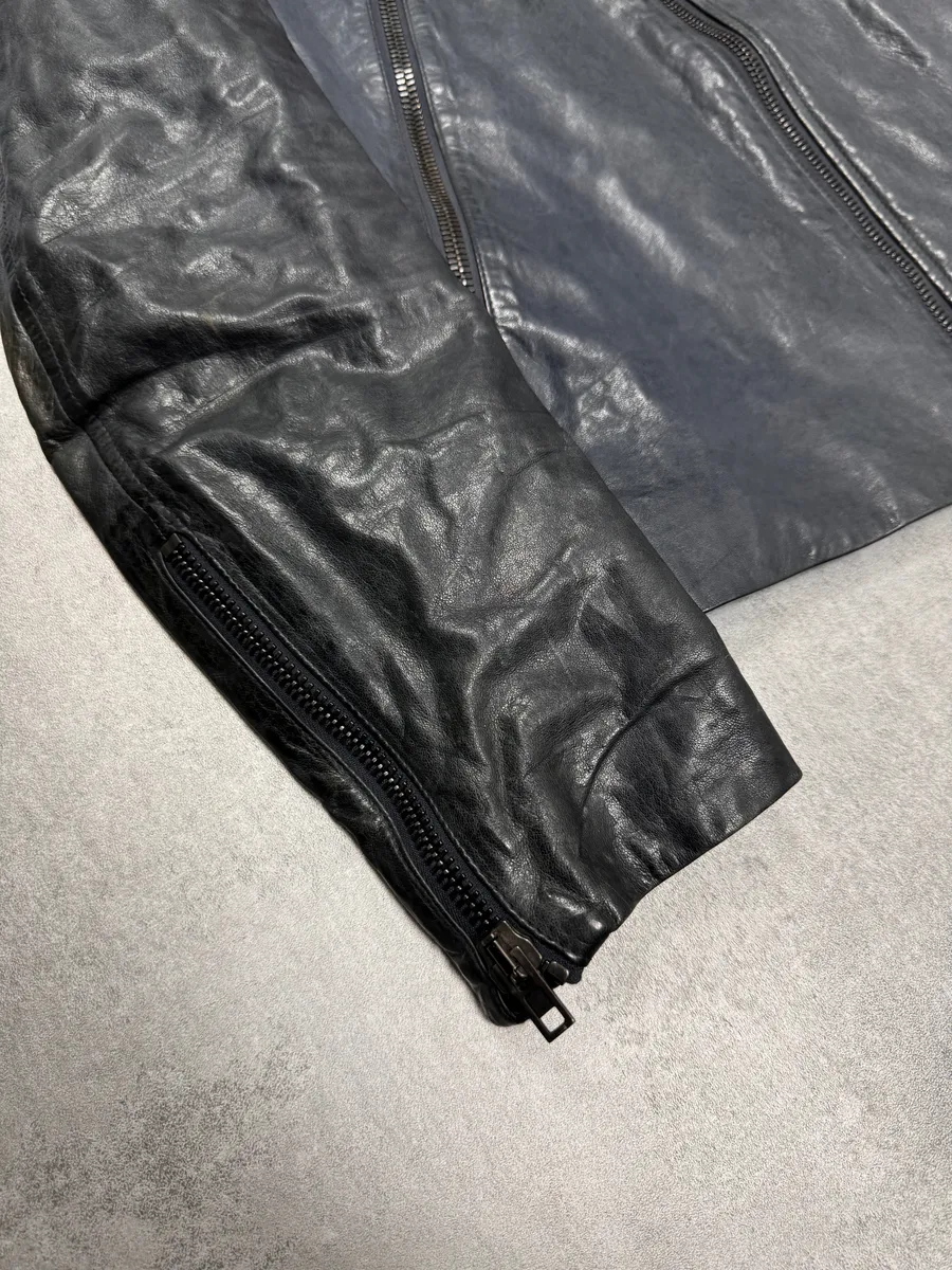 SS2014 Maison Margiela Navy 5-Zip Leather Jacket - Image 5