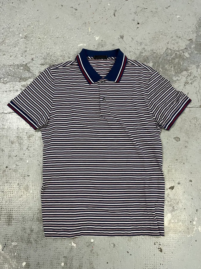 SS2014 Prada Bordeaux & Navy Striped Polo Shirt