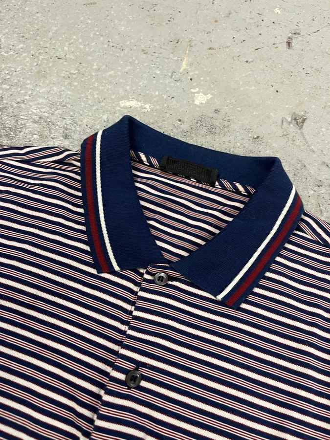 SS2014 Prada Bordeaux & Navy Striped Polo Shirt - Image 4