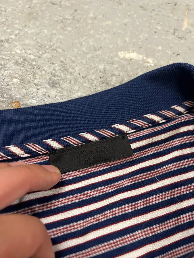 SS2014 Prada Bordeaux & Navy Striped Polo Shirt - Image 7