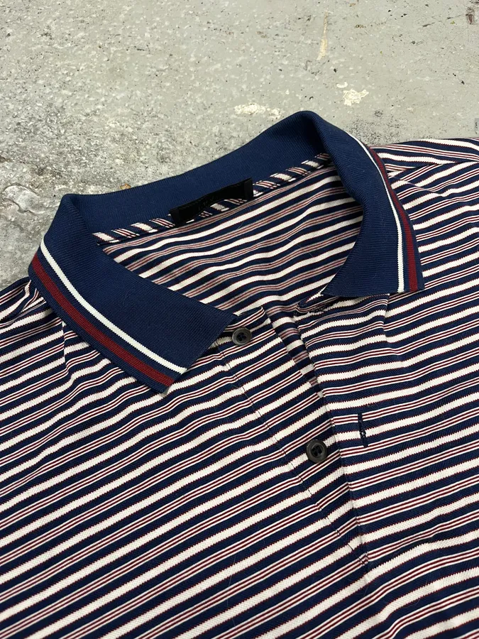 SS2014 Prada Bordeaux & Navy Striped Polo Shirt - Image 8