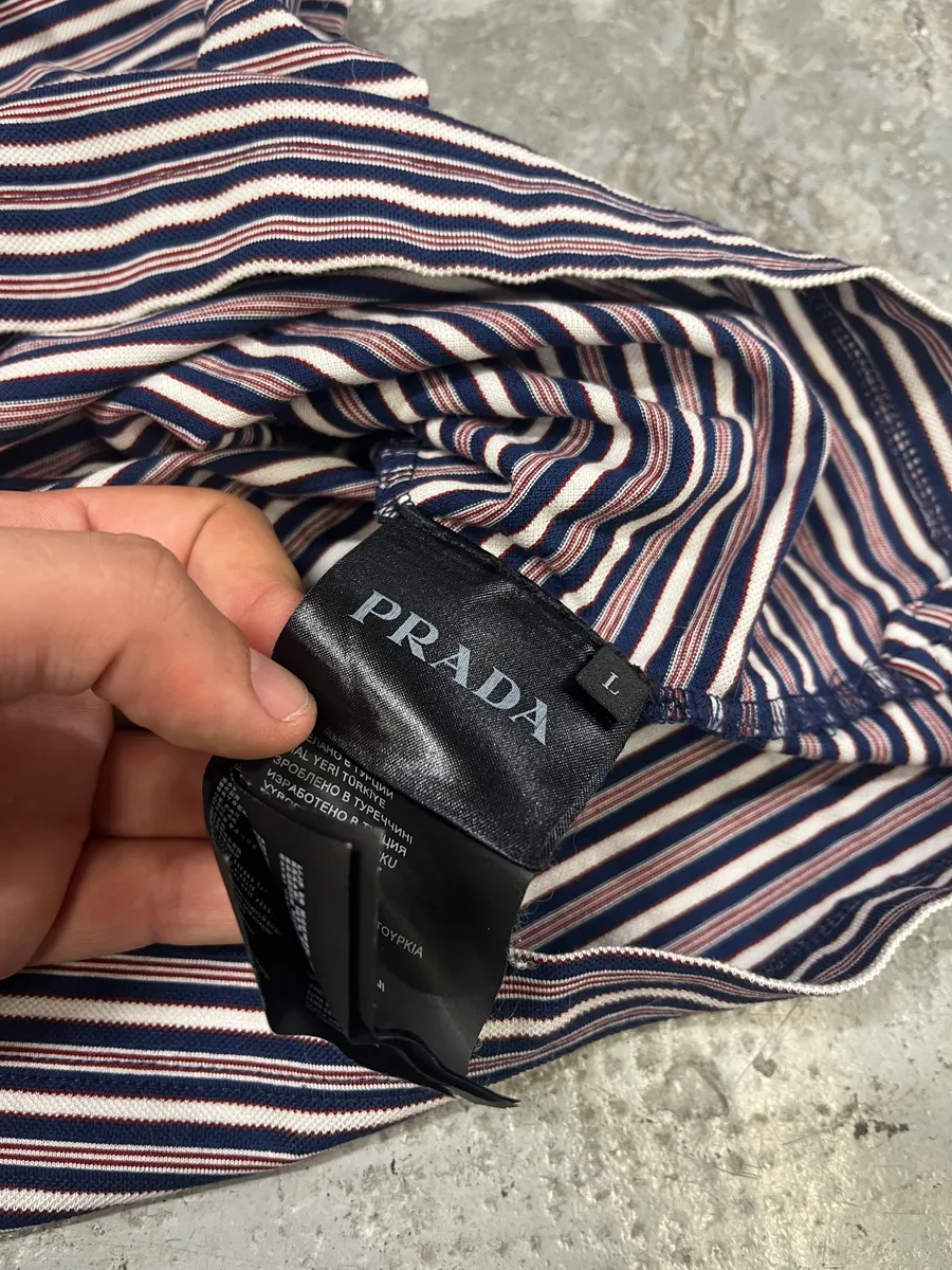 SS2014 Prada Bordeaux & Navy Striped Polo Shirt - Image 9