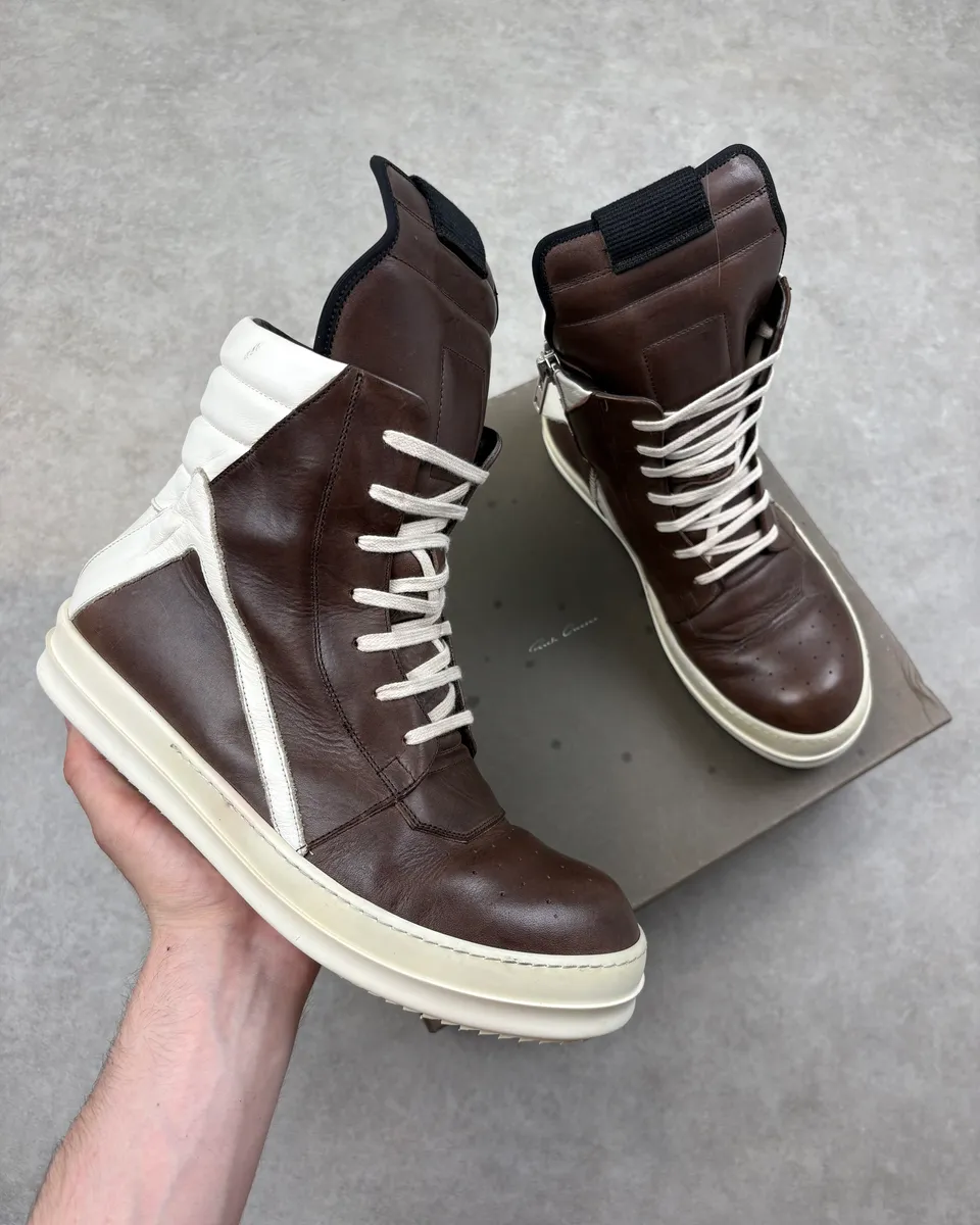 SS2014 Rick Owens Dust Milk Brown Leather Geobasket Sneakers