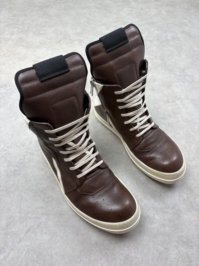 SS2014 Rick Owens Dust Milk Brown Leather Geobasket Sneakers - Image 4