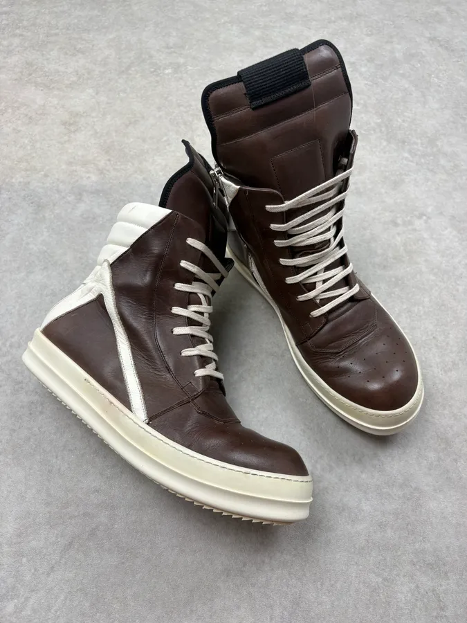 SS2014 Rick Owens Dust Milk Brown Leather Geobasket Sneakers - Image 5