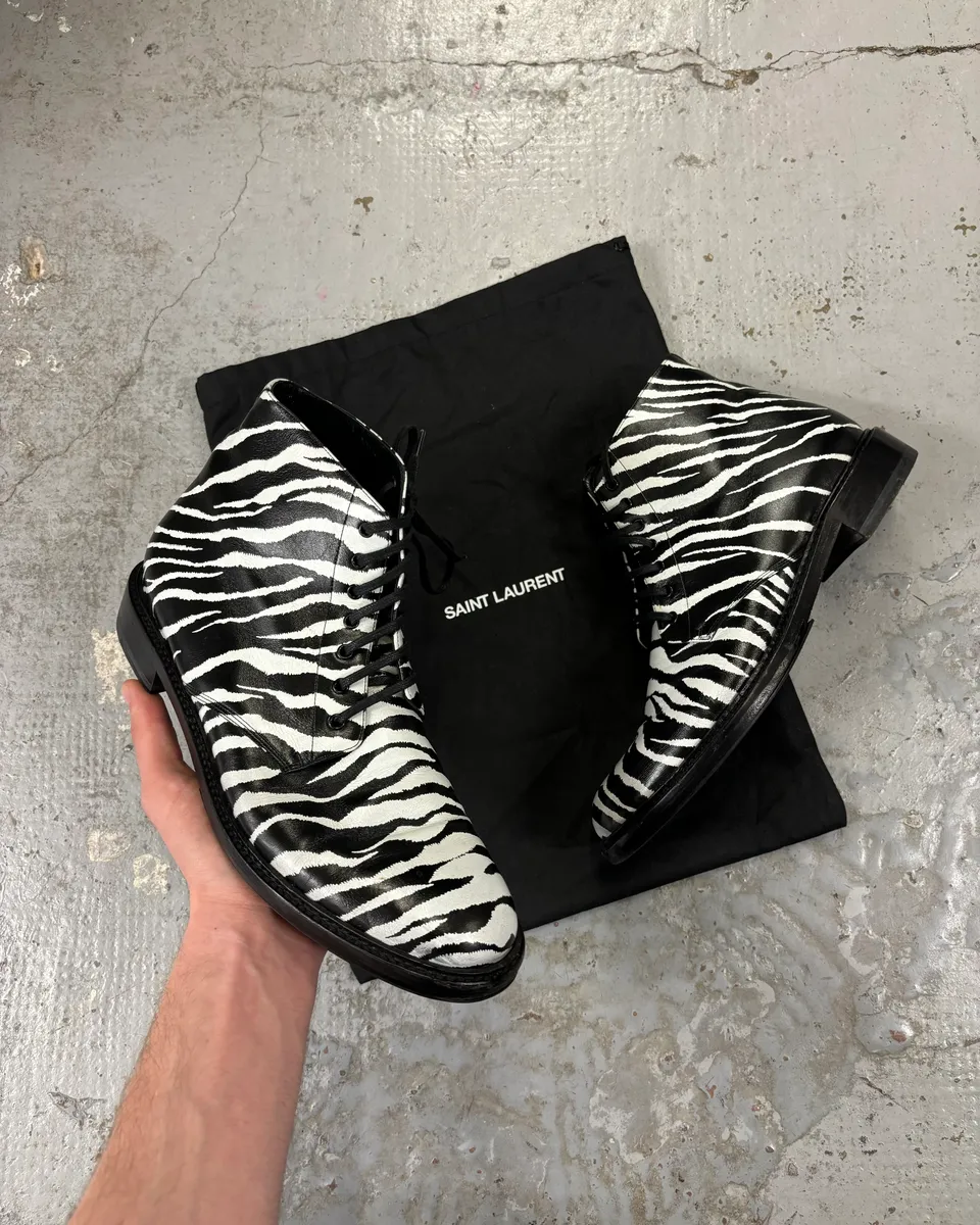 SS2014 Saint Laurent Black Zebra Leather Boots by Hedi Slimane