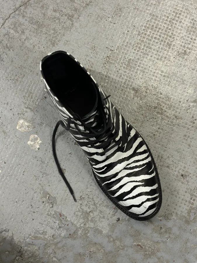 SS2014 Saint Laurent Black Zebra Leather Boots by Hedi Slimane - Image 16