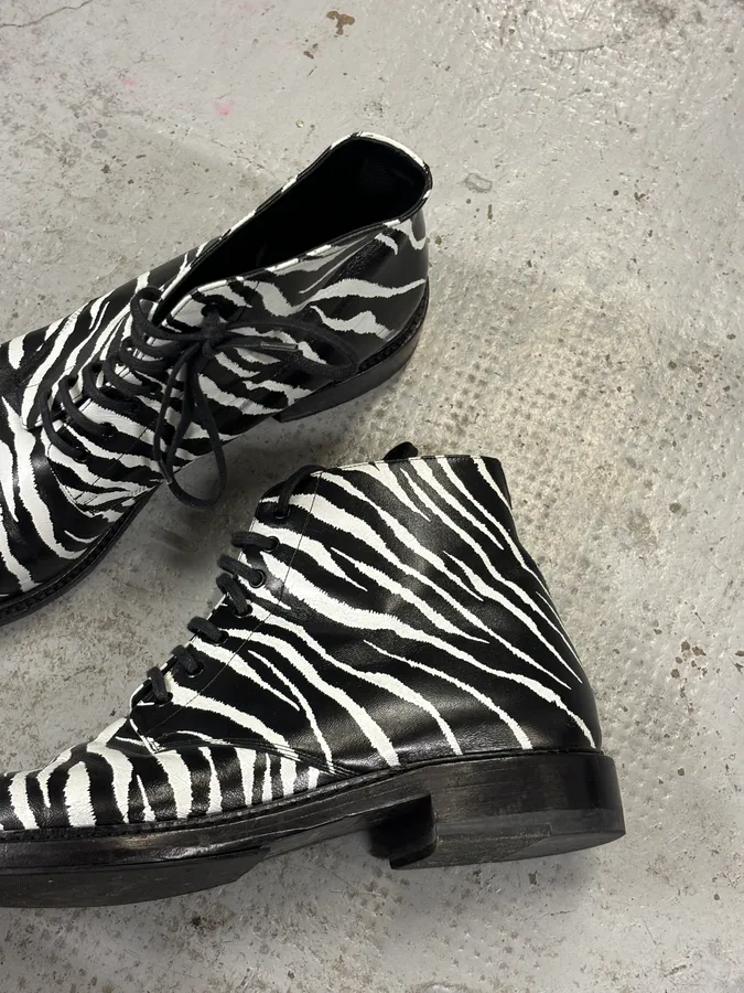 SS2014 Saint Laurent Black Zebra Leather Boots by Hedi Slimane - Image 6