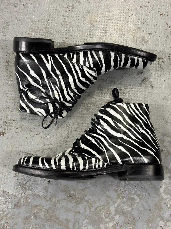SS2014 Saint Laurent Black Zebra Leather Boots by Hedi Slimane - Image 8