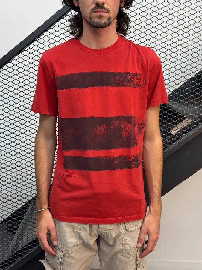 SS2015 Balenciaga Red Abstract Stripe T-Shirt - Image 2