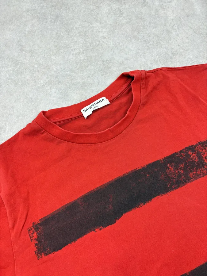 SS2015 Balenciaga Red Abstract Stripe T-Shirt - Image 5