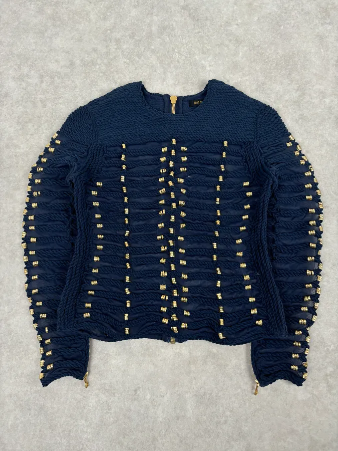 SS2015 Balmain x H&M Navy Gold-Beaded Blouse