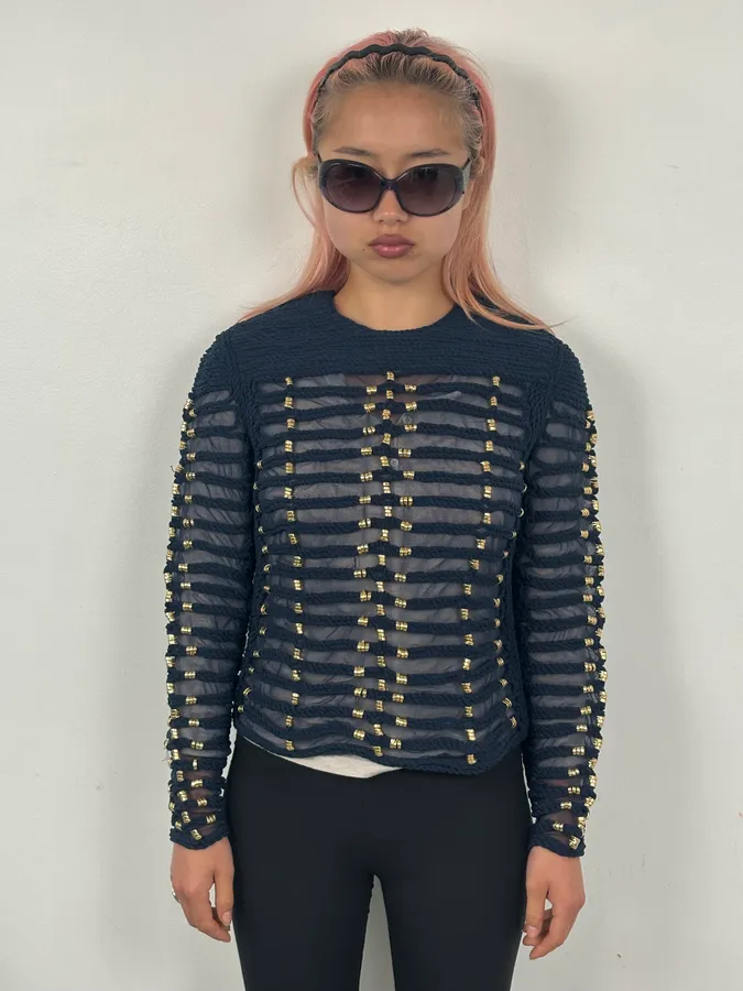 SS2015 Balmain x H&M Navy Gold-Beaded Blouse - Image 3
