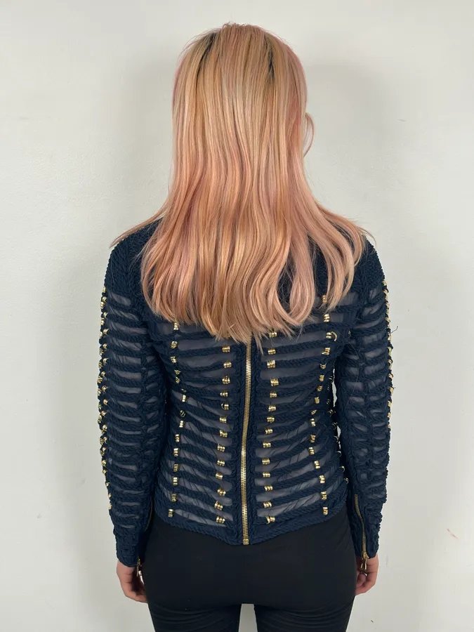 SS2015 Balmain x H&M Navy Gold-Beaded Blouse - Image 4