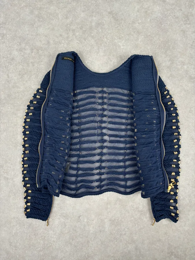 SS2015 Balmain x H&M Navy Gold-Beaded Blouse - Image 7