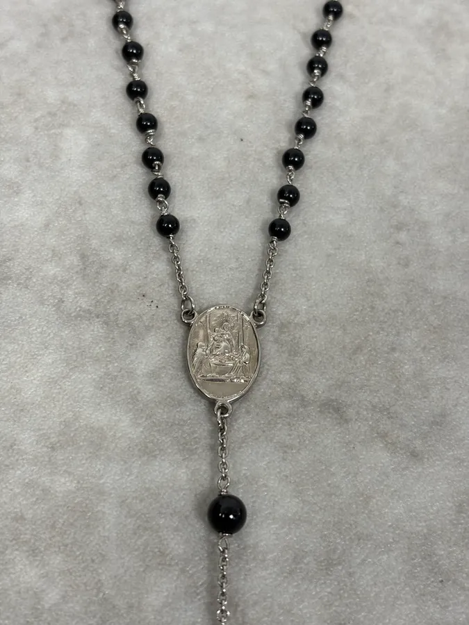 SS2015 Dolce & Gabbana Black Pearl Rosary Cross Necklace - Image 6