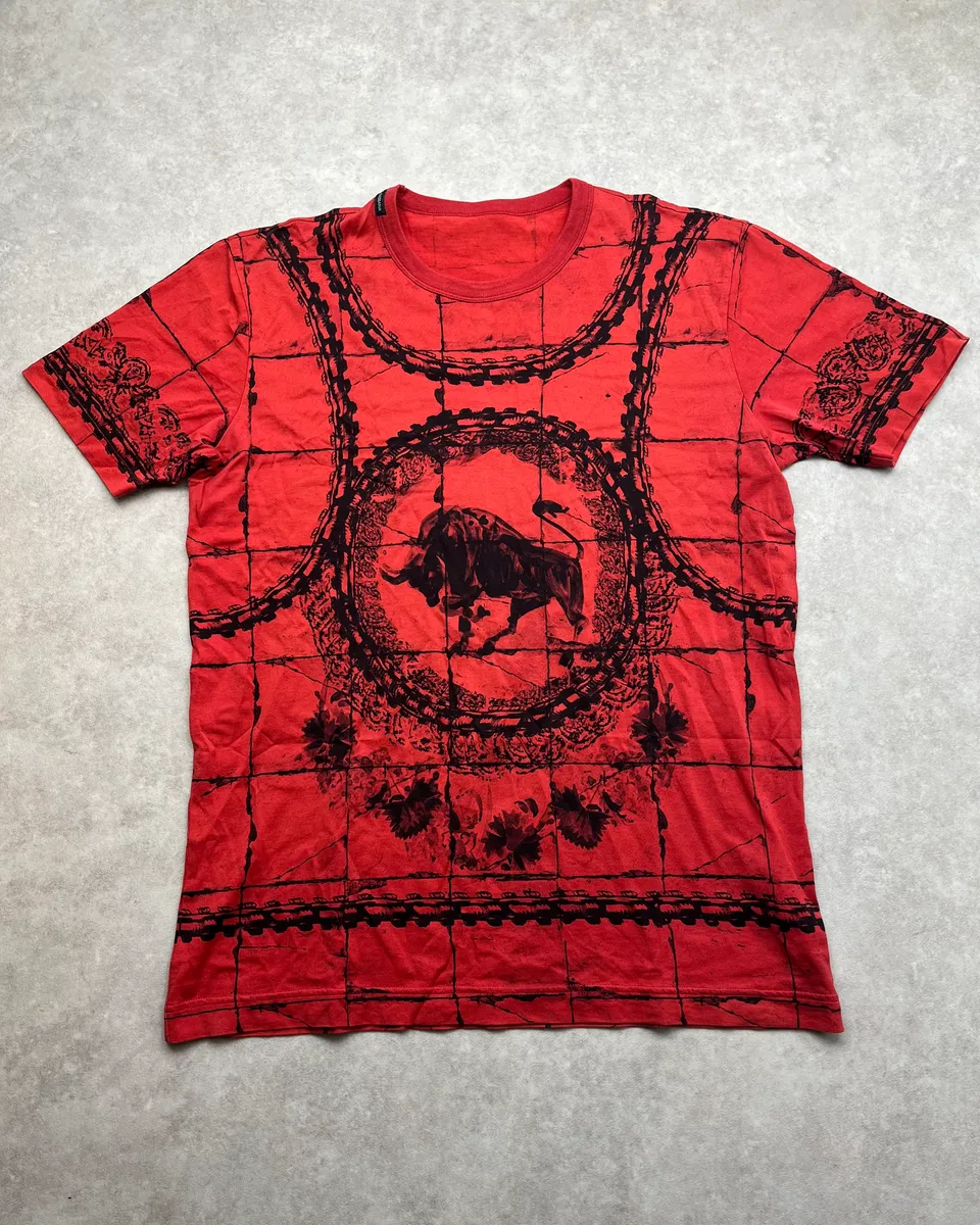 SS2015 Dolce & Gabbana Red Bull Chain Print T-Shirt