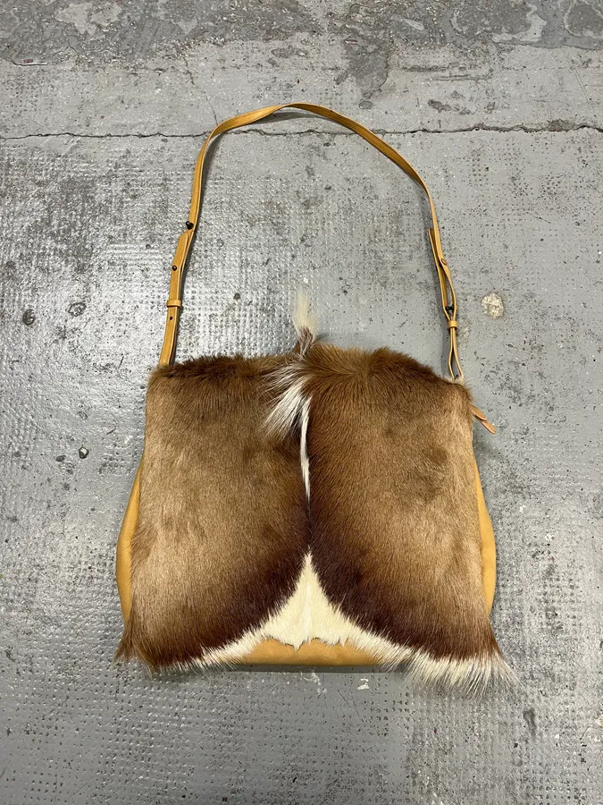 SS2015 Dries Van Noten Fur Beige Leather Shoulder Bag