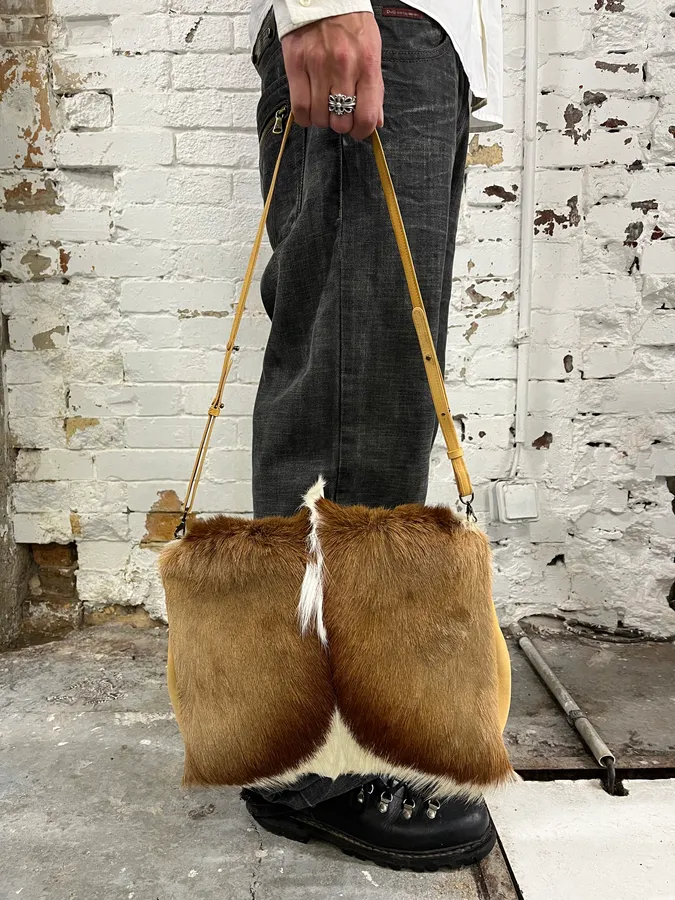 SS2015 Dries Van Noten Fur Beige Leather Shoulder Bag - Image 2