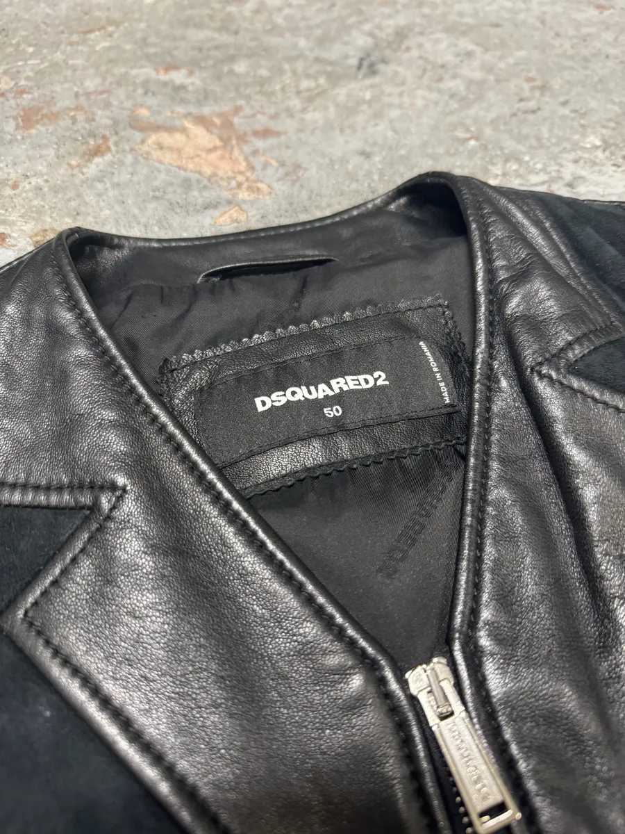SS2015 DSquared2 Black Leather Hybrid Suede Leather Jacket - Image 11