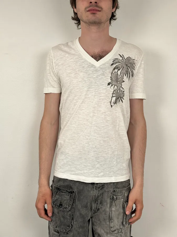 SS2015 Dsquared2 Cream White Palm Tree V Neck T-Shirt - Image 2