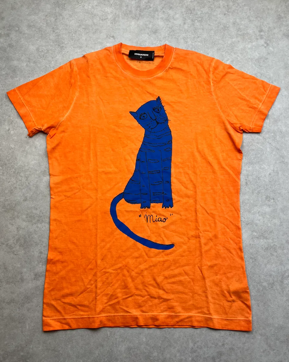 SS2015 Dsquared2 Orange Blue Cat T-Shirt