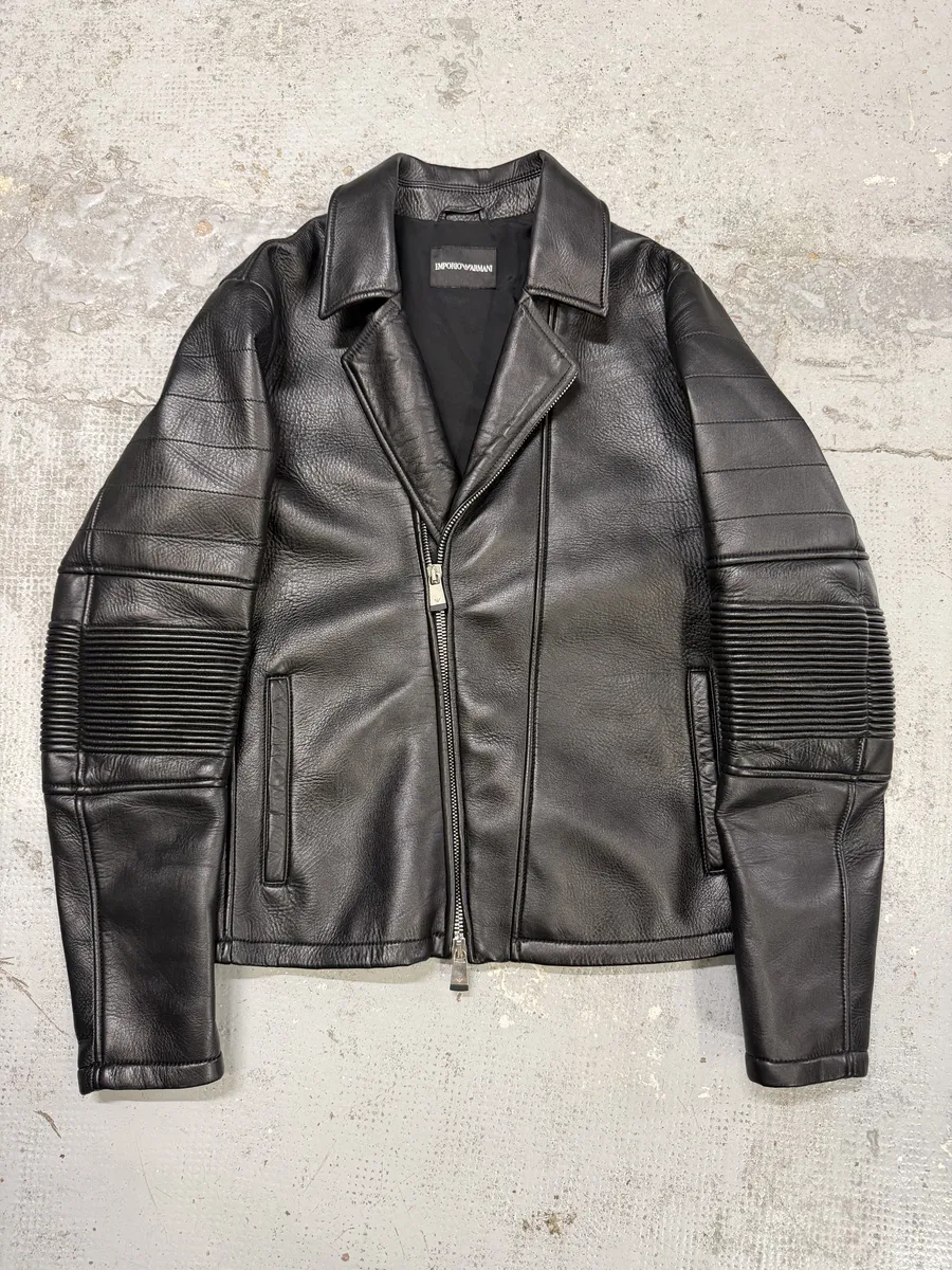 SS2015 Emporio Armani Black Asymmetrical Biker Leather Jacket