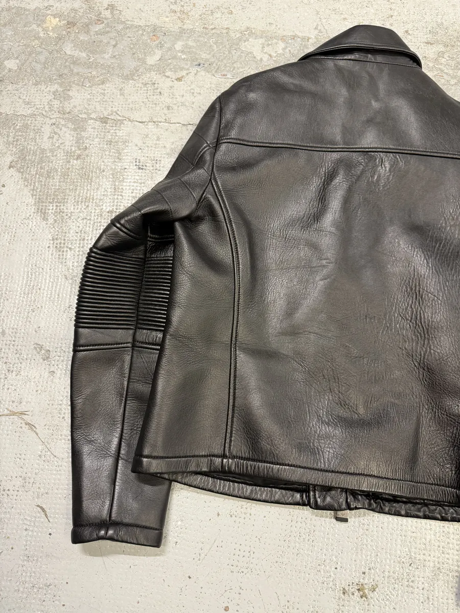 SS2015 Emporio Armani Black Asymmetrical Biker Leather Jacket - Image 6